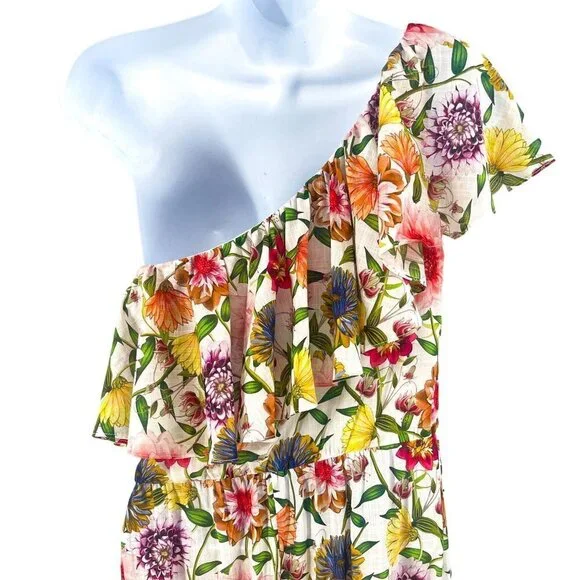 NEW Borgo De Nor Petra One Shoulder Ruffle Midi Dress Tiered Floral Print - Picture 8 of 16